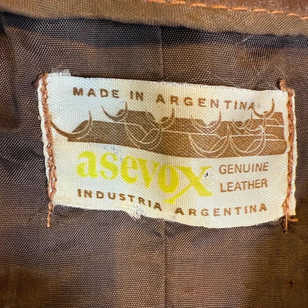 Asevox Vintage Brown Leather Car Coat Mens 40 Argentina Mid Length Jacket - Picture 3 of 7